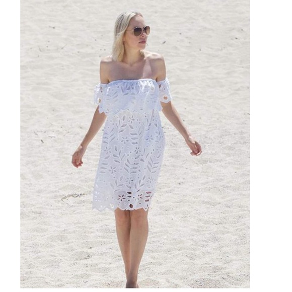 Off Shoulder Floral Lace Flare Sleeve Mini Dress - Picture 4 of 8